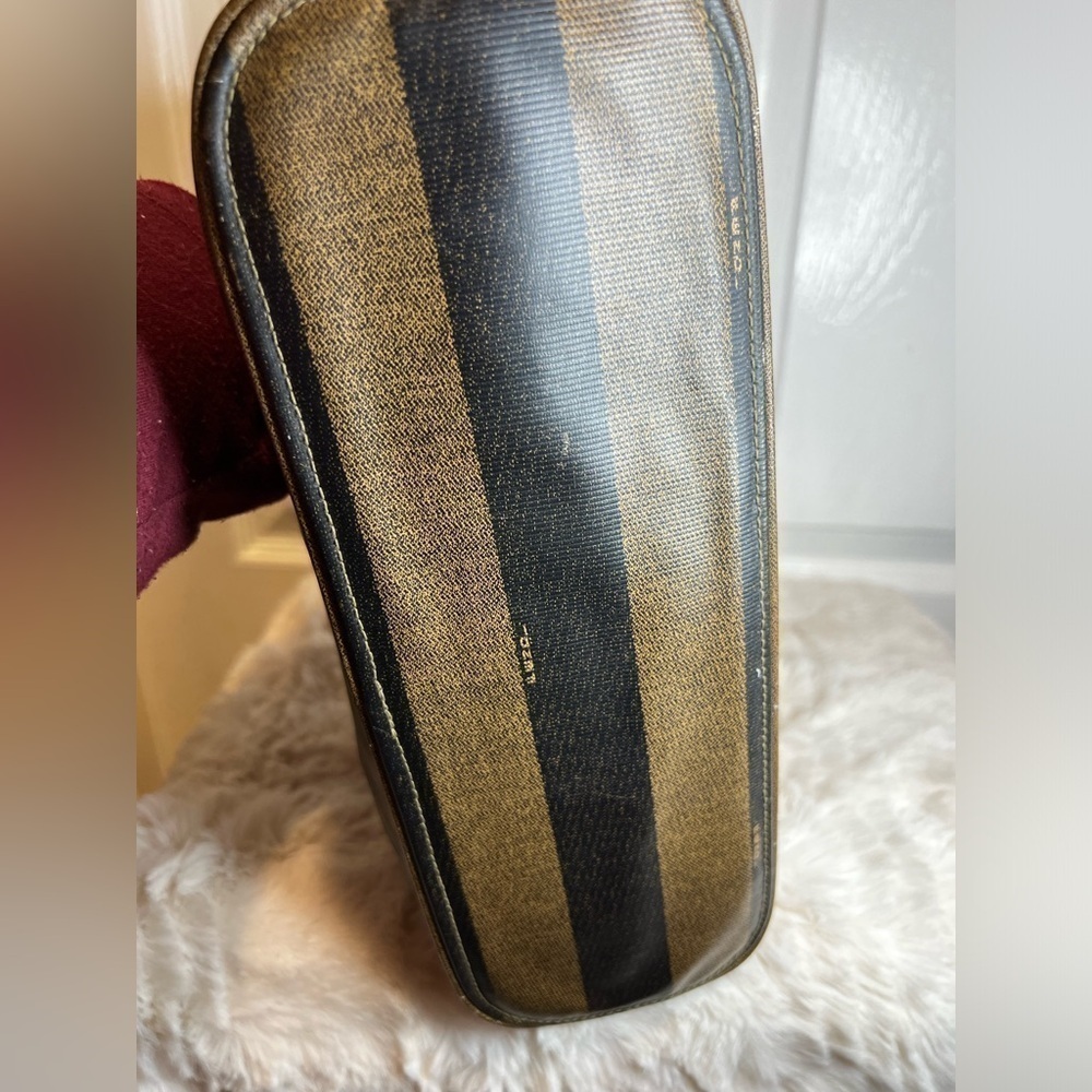 FENDI VINTAGE ITALIAN LEATHER PENGUIN STRIPED PURSE TOTE - Picture 3 of 15